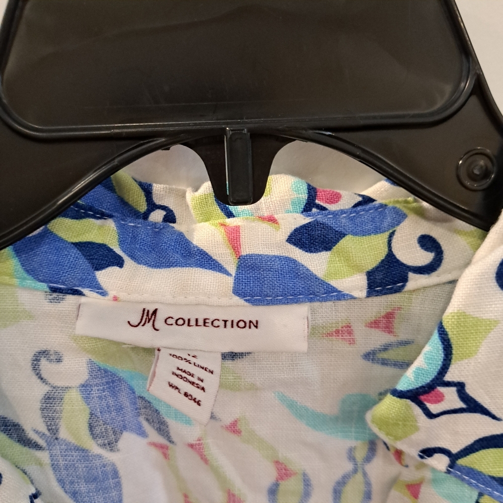 JM collection 100% Linen floral top shirt button down size 12 - Picture 8 of 15
